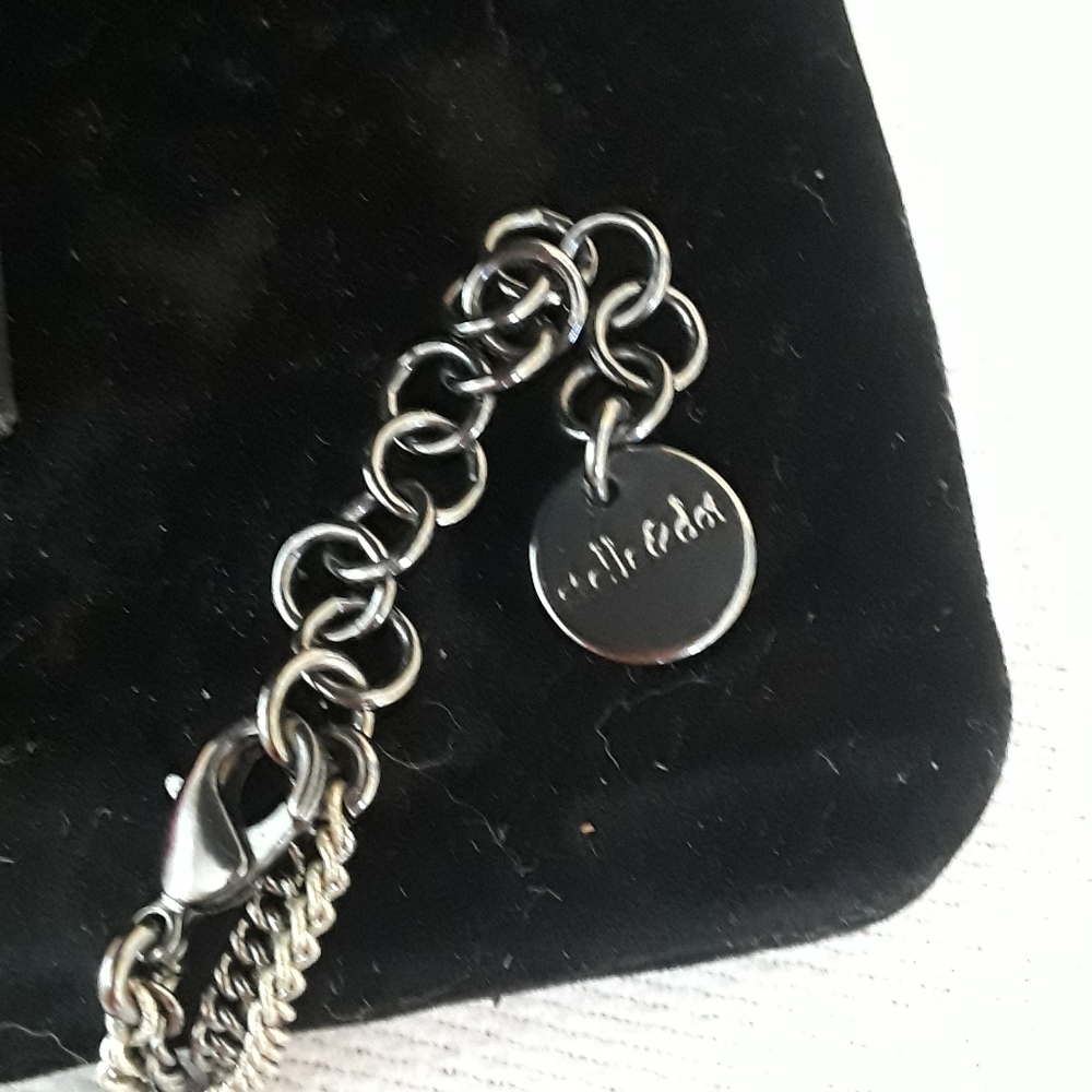 Stella & Dot Chiara Necklace        Leather Backed Pendant w/Neutral Sparkle - Picture 12 of 12